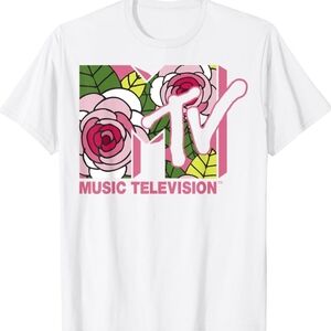 MTV White Tee with Pink and Green Floral Design (Medium) NWT